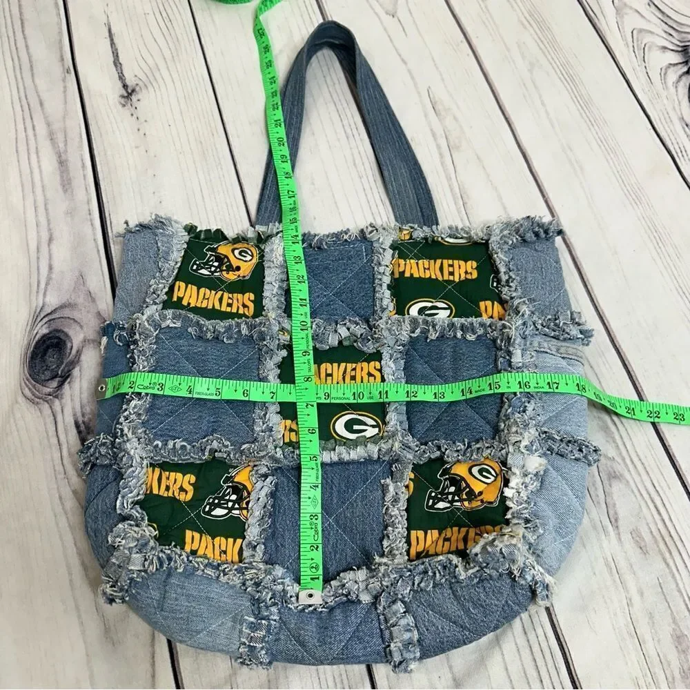 Green Bay Packers Custom Handmade Denim Jeans Patchwork Purse Bag‎